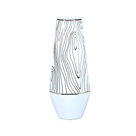 White Ceramic Vase with Gold Wood Grain Design - Elegant and Versatile Home Decor