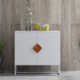 Solid wood square shape handle 2 doors sideboard