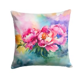 Peonies in Watercolor Throw Pillow Machine Washable, Indoor Outdoor Decorative Pillow for Couch, Bed or Patio, 18Hx18W