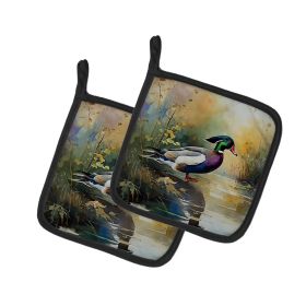 Wood Duck Pair of Pot Holders Kitchen Heat Resistant Pot Holders Sets Oven Hot Pads for Cooking Baking BBQ, 7 1/2 x 7 1/2