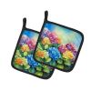 Hydrangeas in Watercolor Pair of Pot Holders Kitchen Heat Resistant Pot Holders Sets Oven Hot Pads for Cooking Baking BBQ, 7 1/2 x 7 1/2