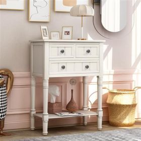 Narrow Console Table, Slim Sofa Table with Three Storage Drawers and Bottom Shelf (Ivory White)