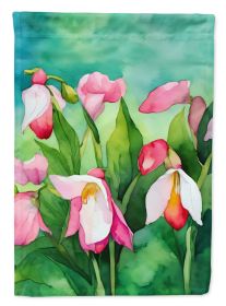 Minnesota Pink and White Lady s Slippers in Watercolor Garden Flag Mailbox Flag Decorative Yard Flag Banner Outside Patio Artwork Yard Flower Bed