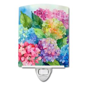 NEW Hydrangeas in Watercolor Ceramic Night Light Compact, UL-Certified, Ideal for Bedroom, Bathroom, Nursery, Hallway, Kitchen, 6x4x3, Multicolor