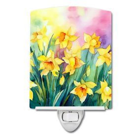 NEW Daffodils in Watercolor Ceramic Night Light Compact, UL-Certified, Ideal for Bedroom, Bathroom, Nursery, Hallway, Kitchen, 6x4x3, Multicolor