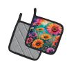 Colorful Gerbera Daisies Pair of Pot Holders Kitchen Heat Resistant Pot Holders Sets Oven Hot Pads for Cooking Baking BBQ, 7 1/2 x 7 1/2