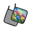 Hydrangeas in Watercolor Pair of Pot Holders Kitchen Heat Resistant Pot Holders Sets Oven Hot Pads for Cooking Baking BBQ, 7 1/2 x 7 1/2