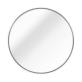 Black  16 Inches Metal Round Bathroom Mirror (Color: Black)