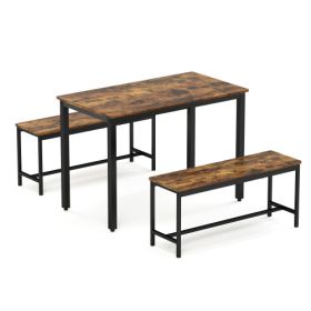 Dining Table Set, Bar With 2 Dining Table Benches (Color: Brown)