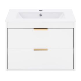 24 Inches Floating Wall-Hung Bathroom Vanity With White Ceramic Sink And Drawer Storage - No Mirror, No Faucet (Color: White)