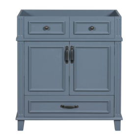 30 Inch Bathroom Vanity Topless, Solid Wood Frame Bathroom Storage Cabinet With Soft Close Door, Frame Only Bathroom Storage Cabinet, Vintage Sty (Color: Blue)