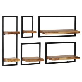 vidaXL Wall Shelf Set 5 Pieces Solid Acacia Wood and Steel (Option: as picture)