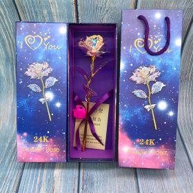 24K Luminous Color Gold Rose Flower Set (Option: Lamp gold blue pack)