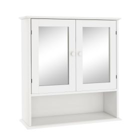 Bathroom Wall Cabinet With Double Mirror Doors And Shelves (Color: White)