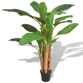 vidaXL Artificial Banana Tree Plant with Pot 68.9" Green (Option: as picture)