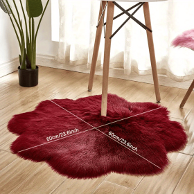 1pc, Soft and Plush Flower Shaped Fur Rug - Faux Sheepskin Area Rug for Bedroom, Sofa (Color: Burgundy, size: 60*60cm/23.62in*23.62in)