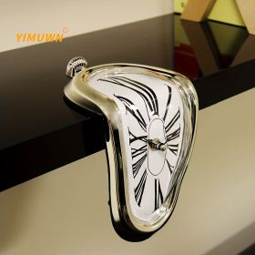 1pc, Surreal Melted Twisted Roman Numeral Wall Clocks Surrealism Style Clock Home Accessory Distorted Wall Watch Decor (Color: Golden)