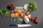 NEW Tulips in Watercolor Glass Cutting Board Decorative Tempered Glass Kitchen Cutting and Serving Board Large Size Chopping Board