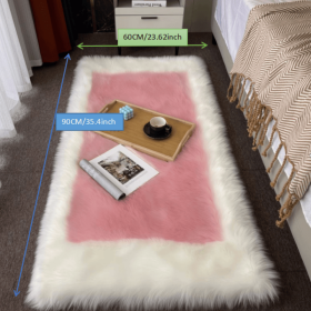 1pc, Soft and Fluffy Sheepskin Rug for Bedroom and Living Room - Non-Slip and Machine Washable Carpet for Dormitory and Room Decor (Color: White + Powder, size: 23.62*35.43inch)