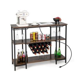 Simple Industrial Wine Rack Wine with Storage Shelves (Color: Brown, Type: Wine rack)