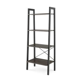 Industrial Style 4-Tier Bookshelf with Metal Frame (Color: Gray, Type: Bookshelf)