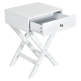 Modern X-Shaped Nightstand with Drawer for Living Room Bedroom (Color: White)