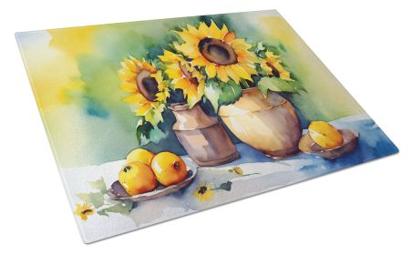 NEW Sunflowers in Watercolor Glass Cutting Board Decorative Tempered Glass Kitchen Cutting and Serving Board Large Size Chopping Board (Default: Default)