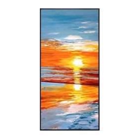 Hand Painted Romantic Sunset Landscape Canvas painting seascape beach Oil Painting Natural scenery Sea picture For Home Modern Decor No Frame (size: 50x100cm)