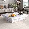 Square Marble Veneer Coffee Table Sliding Top with Storage in 39.4''