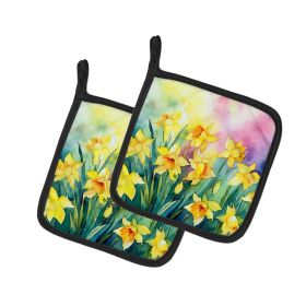 Daffodils in Watercolor Pair of Pot Holders Kitchen Heat Resistant Pot Holders Sets Oven Hot Pads for Cooking Baking BBQ, 7 1/2 x 7 1/2 (Default: Default)