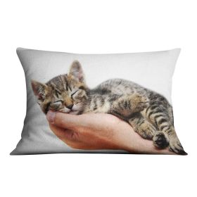 Little baby cat sleeping in male arms Cushion (Insert: Without Insert, size: 18" X 18")