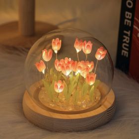 1pc Tulips Gifts For Women Flower Gifts For Her Gifts For Women Birthday Xmas Gift For Mom; Artificial Decor In Glass Dome With Led Light Night L (Color: 10 Finished Pink Tulips)