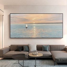 Artist Handpainted Modern Canvas Oil Painting Interior Home Decoration Painting Morning Sea Art Painting Rimless (size: 150x220cm)