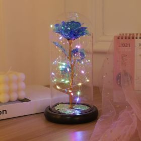 1pc Roses Gifts Artificial Flower Rainbow Rose Light Up In A Dome Gift For Mom Sister Wife Women Birthday Valentines Mother's Day Christmas Engag (Color: Blue)