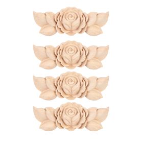 4Pcs Flower Carved Corner Onlay Applique Door Cabinet Vintage Style Furniture Decor(D) (Option: Type D)